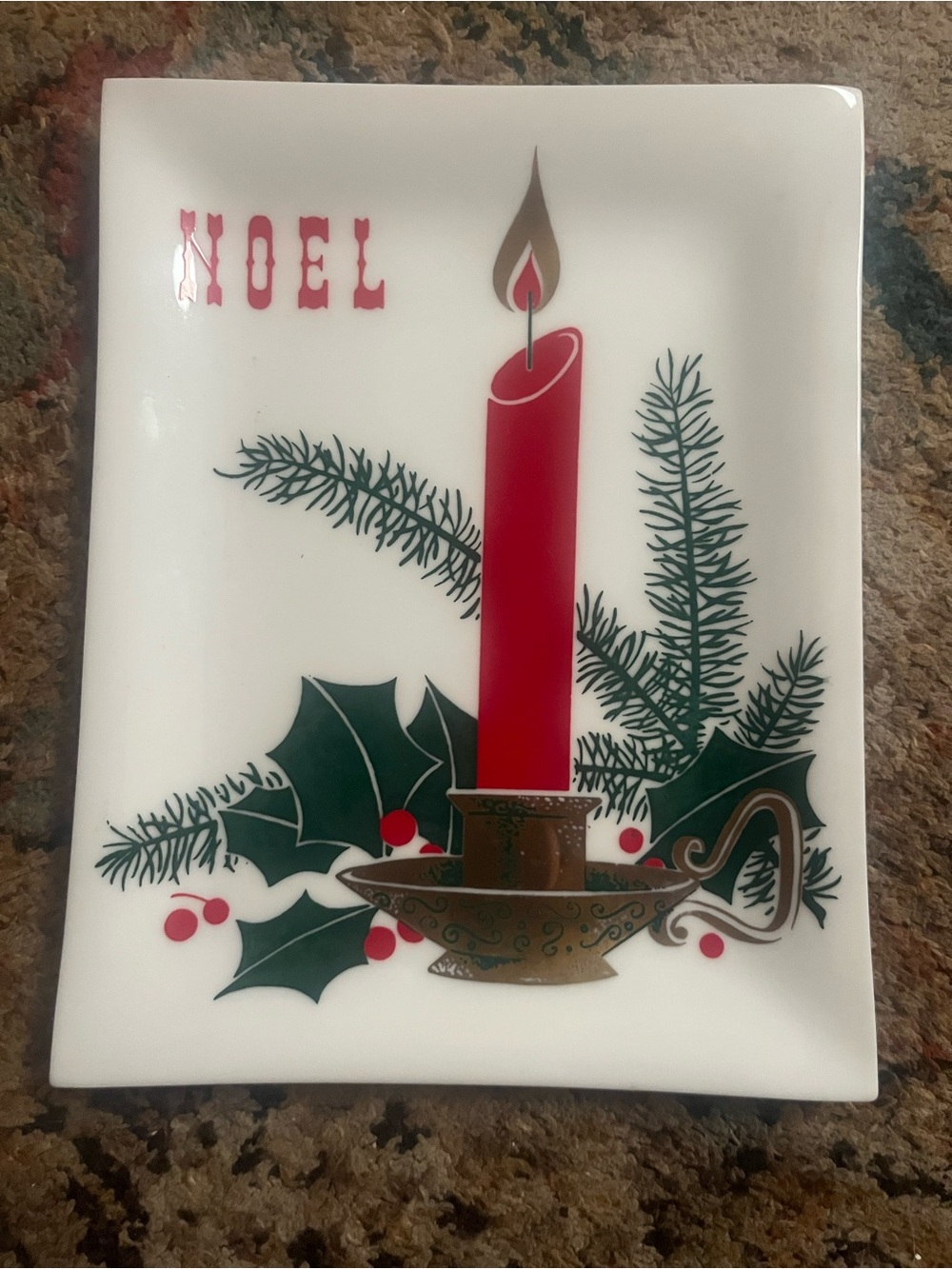 Vintage Noel Red Candle Holiday Serving Platter - Brand Unknown